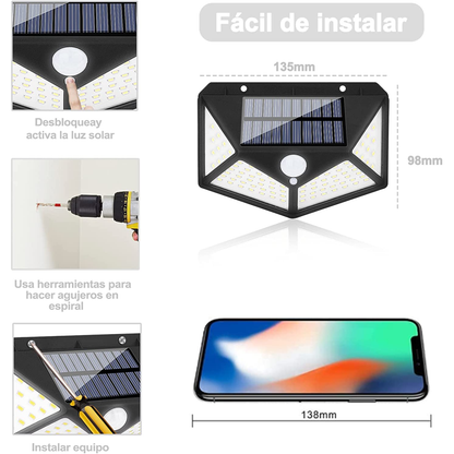 ECOLUZ100 Lampara solar con sensor de movimiento de 100 luces led